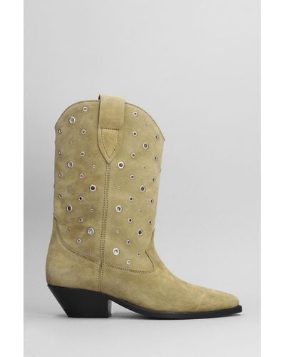 Isabel Marant Duerto Texan Ankle Boots In Taupe Suede - Green