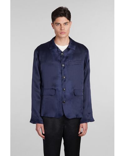 4SDESIGNS Casual Jacket In Blue Silk