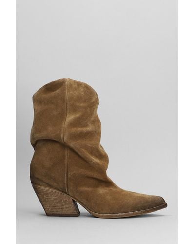 Elena Iachi Low Heels Ankle Boots In Camel Suede - Brown