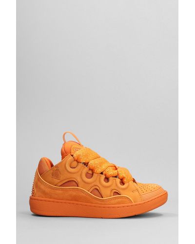 Lanvin Curb Sneakers In Orange Suede And Leather