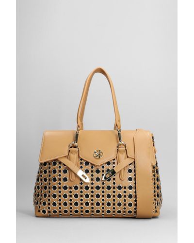 Secret Pon-pon Quiny Hole Medium Tote In Leather Color Leather - Natural