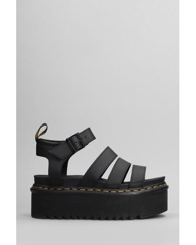 Dr. Martens Blaire Quad Wedges In Black Leather - Gray