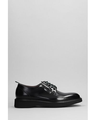 Green George Lace Up Shoes In Black Leather - Gray