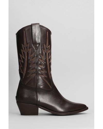 Julie Dee Texan Boots In Dark Brown Suede And Leather