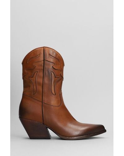 Elena Iachi Texan Ankle Boots In Leather Color Leather - Brown