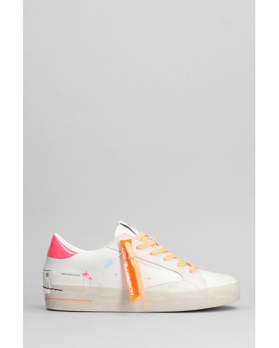 Crime London Sneakers In White Leather - Pink