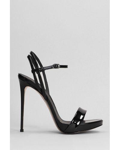 Le Silla Gwen Sandals In Black Patent Leather - Metallic