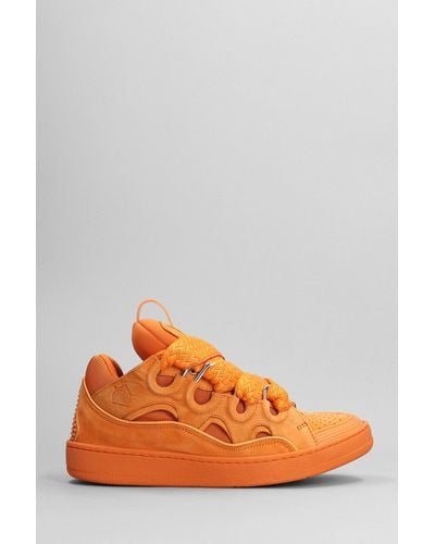 Lanvin Curb Sneakers In Orange Suede And Leather