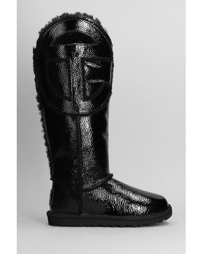 UGG X TELFAR Logo Tall Crinkle Low Heels Boots In Black Leather