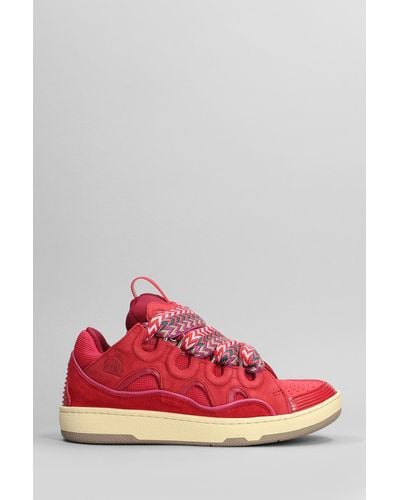 Lanvin Curb Sneakers In Fuxia Suede And Leather - Red