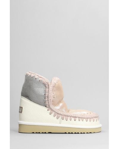 Mou Eskimo 18 Low Heels Ankle Boots In Rose-pink Leather in Natural | Lyst