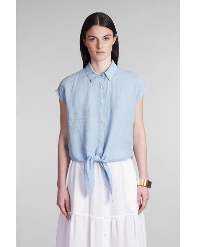120 Shirt In Cyan Linen - Blue