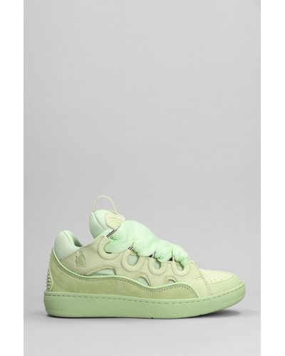 Lanvin Curb Sneakers In Green Suede And Leather