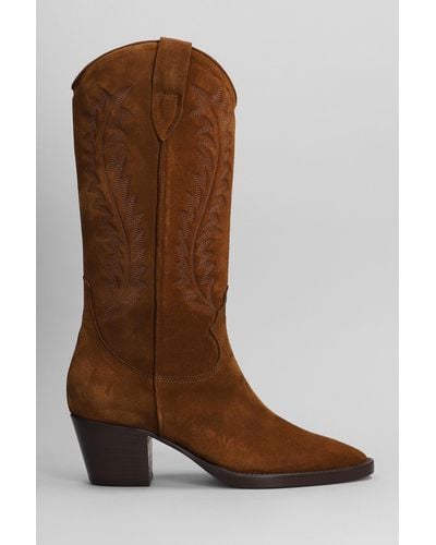 Anna F. Texan Boots In Leather Color Suede - Brown