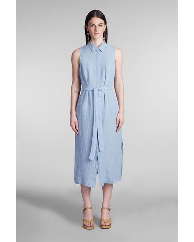 120 Dress In Cyan Linen - Blue