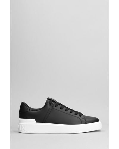 Balmain B Court Sneakers In Black Leather - Gray