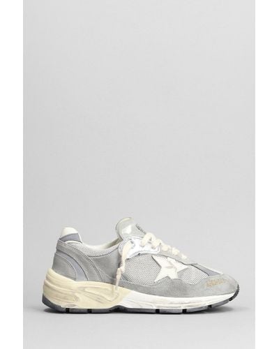 Golden Goose Running Sneakers In Gray Suede And Fabric - White
