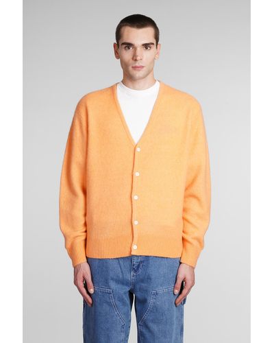 Stussy Cardigan In Orange Wool - Blue