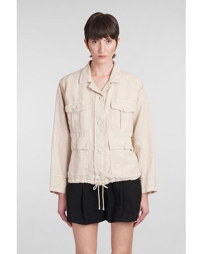 120 Casual Jacket In Beige Linen - Natural