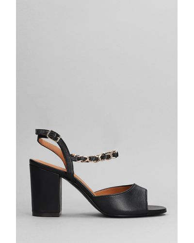 Via Roma 15 Sandals In Black Leather - Gray