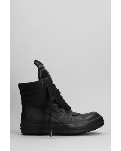 Rick Owens Geobasket Sneakers In Black Leather