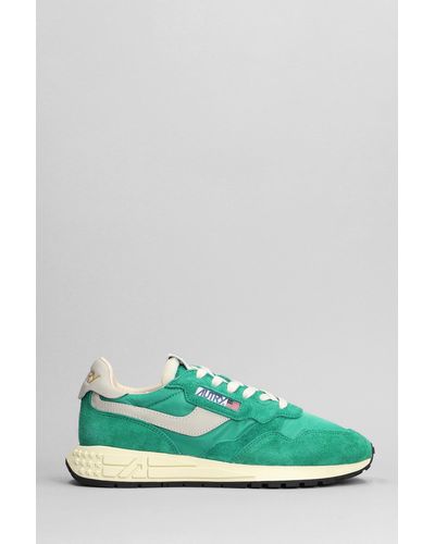 Autry Reelwind Low Sneakers In Green Suede And Fabric