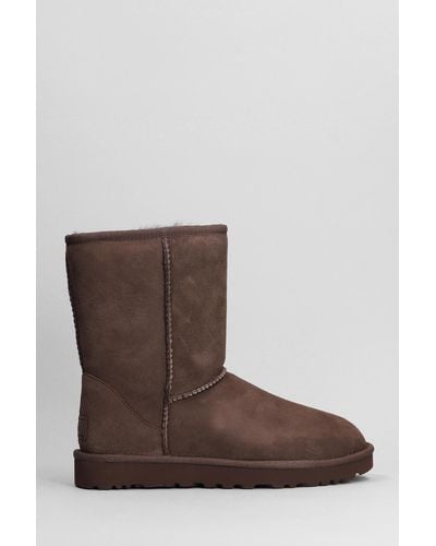 UGG Classic Short Ii Low Heels Ankle Boots In Brown Suede