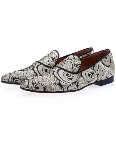 Superglamourous Paradis Shoes Embroidered Cotton Canvas Loafers (spgm1294) - Grey