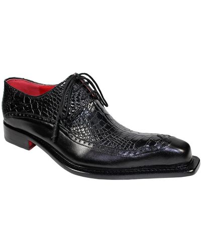 Fennix Designer Shoes Finley Italian Calf-skin Leather & Crocodile Oxfords (fx2308) - Black