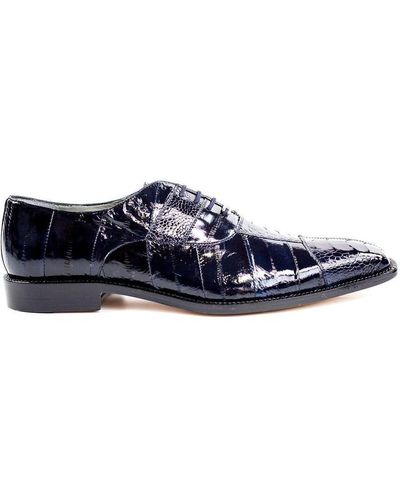Belvedere Mens Lace Shoes Onesto II Genuine Ostrich Crocodile Navy Blue  1419