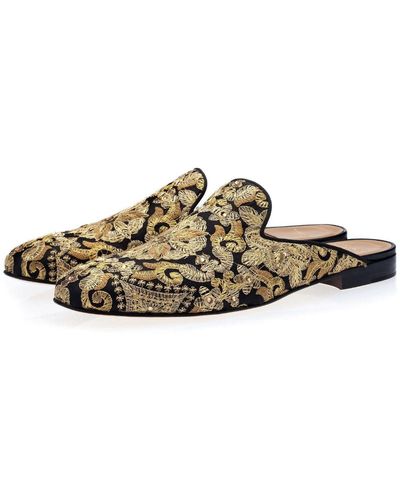 Superglamourous Harley Yamka Shoes & Gold Embroidered Canvas Slipper Mules (spgm1026) - Brown