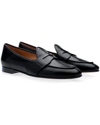 Superglamourous Tangerine 9 Toledo Shoes Hand-painted Leather Belgian Loafers (spgm1149) - Black