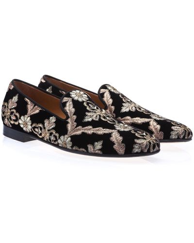 Superglamourous Kabah 3289 Shoes Combination Embroidered Velvet Slip-on Loafers (spgm1285) - Black
