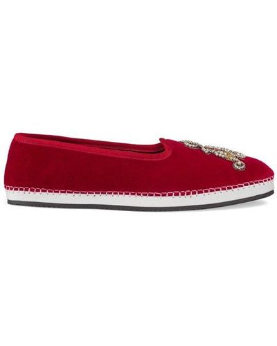 Gucci 574881 Fas60 6472 Shoes Velvet 'am' Appliqué Slip-on Loafers (GGM1726) - Red