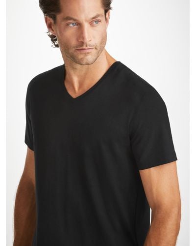 Derek Rose V-neck T-shirt Basel Micro Modal Stretch - Black