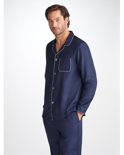 Derek Rose Modern Fit Pajamas Lombard 6 Cotton Jacquard Navy - Blue
