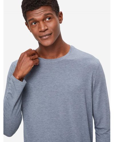 Derek Rose Long Sleeve T-shirt Marlowe Micro Modal Stretch - Blue