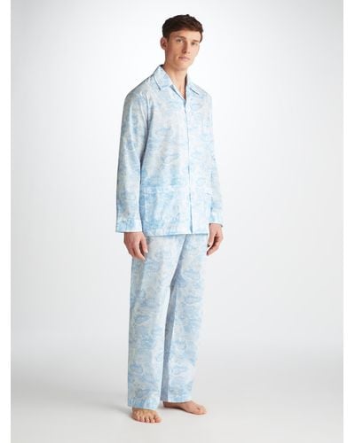 Derek Rose Classic Fit Pyjamas Ledbury 77 Cotton Batiste - Blue