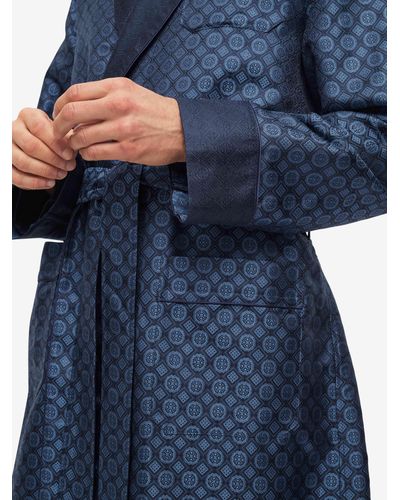 Derek Rose Dressing Gown Verona 60 Silk Jacquard - Blue