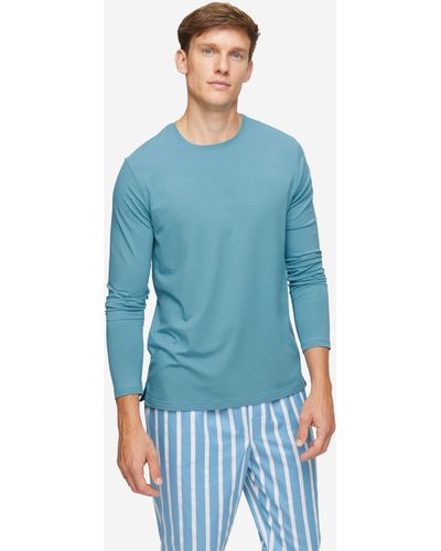 Derek Rose Long Sleeve T-shirt Basel Micro Modal Stretch - Blue