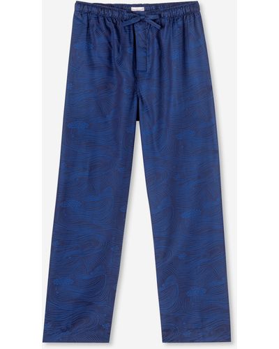 Derek Rose Lounge Trousers Paris 22 Cotton Jacquard - Blue