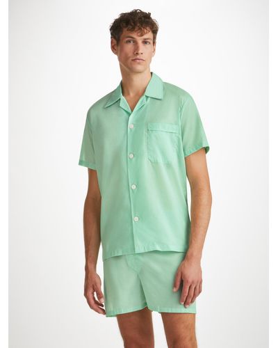 Derek Rose Short Pajamas Amalfi 1 Cotton Batiste - Green