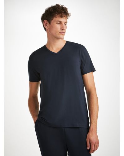 Derek Rose V-neck T-shirt Basel Micro Modal Stretch Navy - Blue