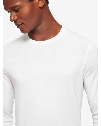 Derek Rose Long Sleeve T-shirt Basel Micro Modal Stretch - White