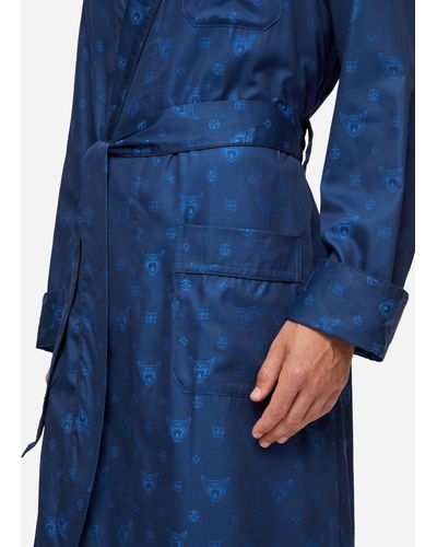 Derek Rose Dressing Gown Paris 24 Cotton Jacquard - Blue