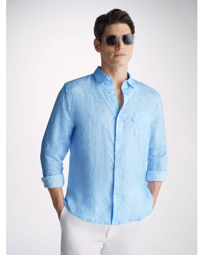 Derek Rose Shirt Milan 21 Linen - Blue