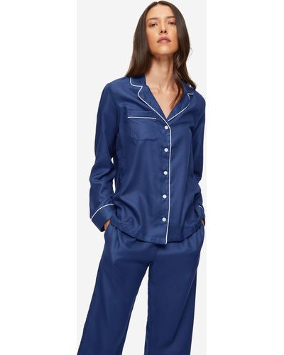 Derek Rose Pyjamas Lombard 6 Cotton Jacquard - Blue