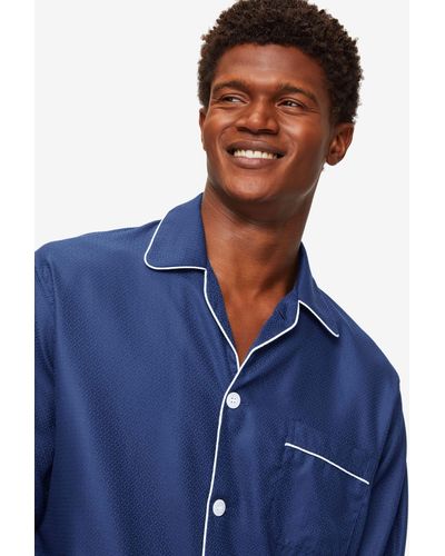 Derek Rose Classic Fit Pajamas Lombard 6 Cotton Jacquard Navy - Blue