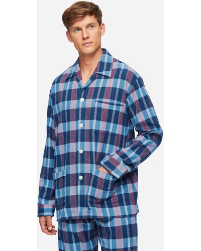 Derek Rose Classic Fit Pyjamas Kelburn 29 Brushed Cotton - Blue
