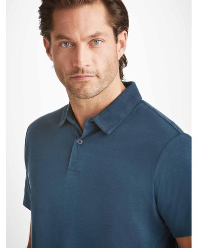 Derek Rose Polo Shirt Ramsay Pique Cotton - Blue